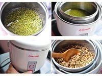 將綠豆泡水30分鐘後，放入大同電鍋(內鍋約1.5量杯水，外鍋1.5量杯水)燉煮至電源跳起即可